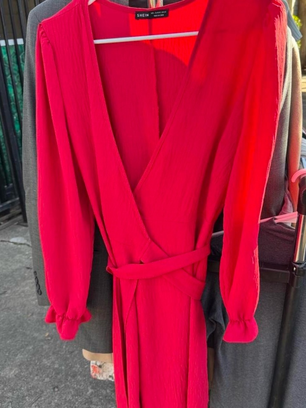 SHEIN red Wrap Midi Dress with Self-Tie Waist